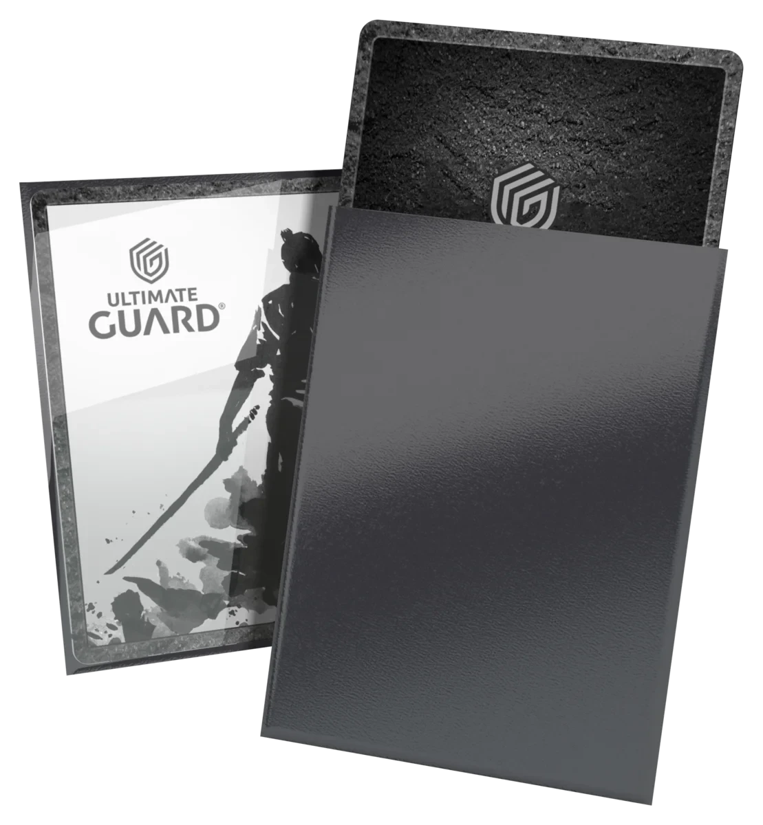 Ultimate Guard Katana 100 ct Standard Sleeves - Obsidian Shard - Pack of Ultimate Guard card sleeves in matte dark gray with subtle textured finish and black backing featuring a stylized.