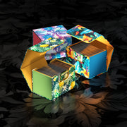 Ultimate Guard Sidewinder 100+ Deck Box - Floral Places II - Two floral-patterned rectangular deck boxes in bright colors with cards inside, designed for card storage and protection.