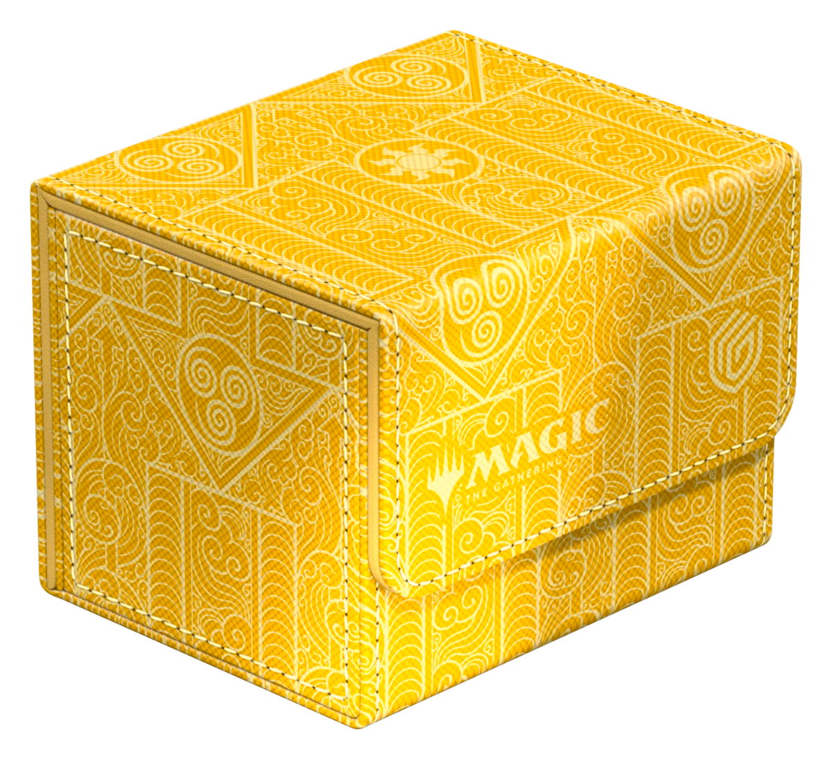 Ultimate Guard Sidewinder 100+: Magic the Gathering: Avatar The Last Airbender - White Mana - Yellow deck box with intricate white tribal patterns, Magic logo, and compact rectangular shape.