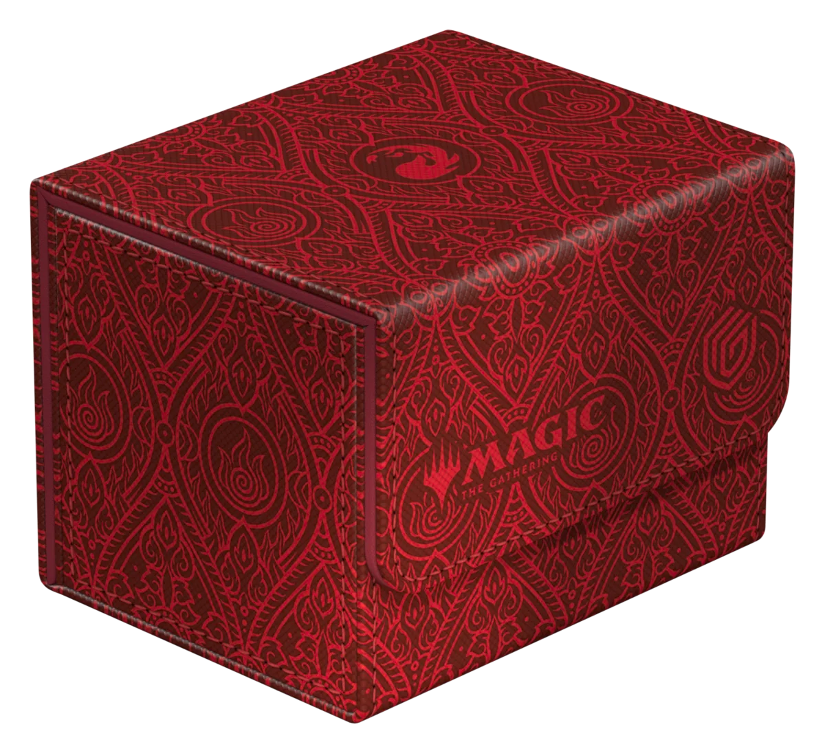 Ultimate Guard Sidewinder 100+: Magic the Gathering: Avatar The Last Airbender - Red Mana - Red rectangular card storage box with intricate swirling patterns and Magic the Gathering logo on the flap and top panel.