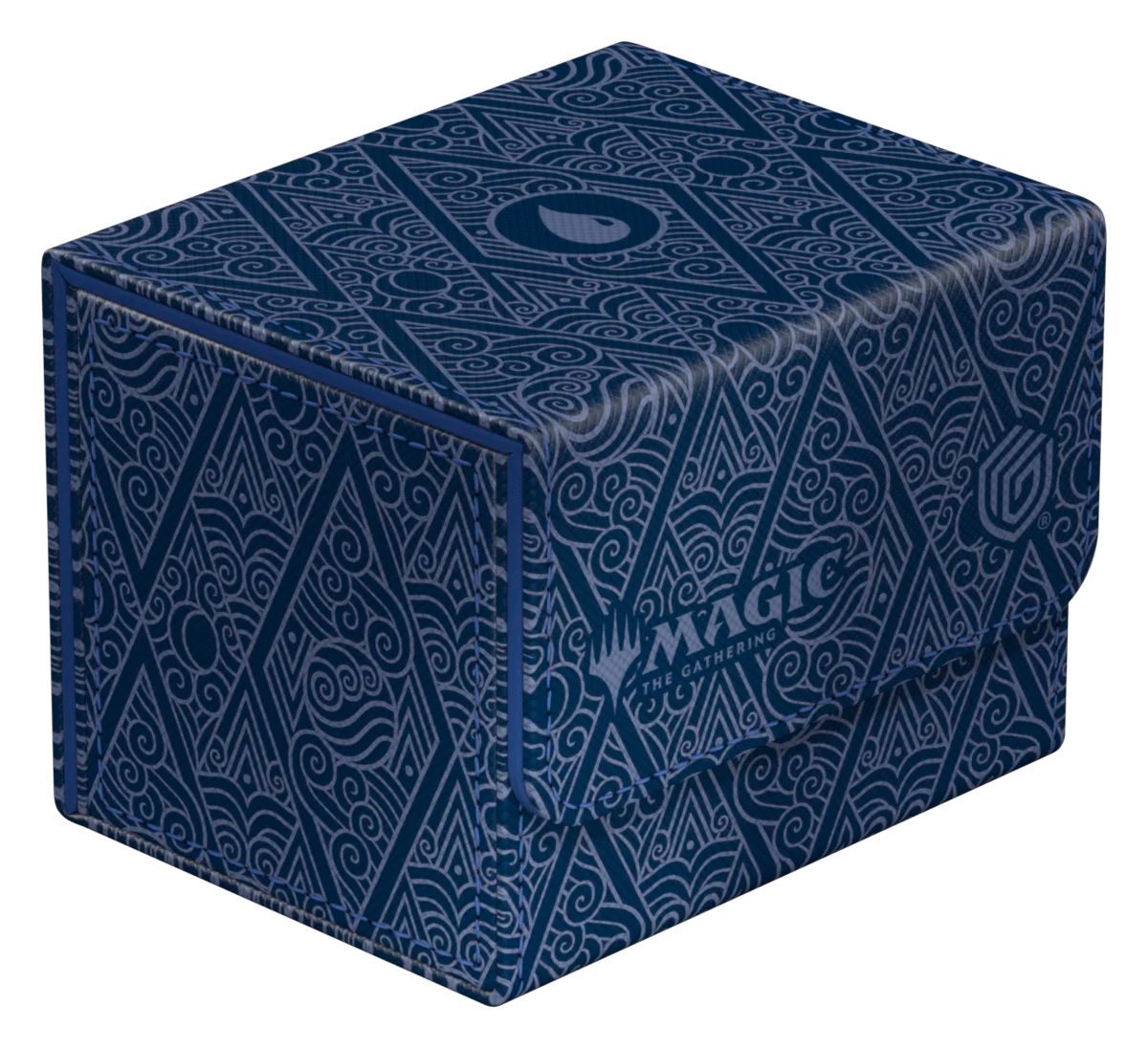 Ultimate Guard Sidewinder 100+: Magic the Gathering: Avatar The Last Airbender - Blue Mana - Dark blue deck box with intricate swirling patterns, embossed water symbol, and "Magic" logo on the side.