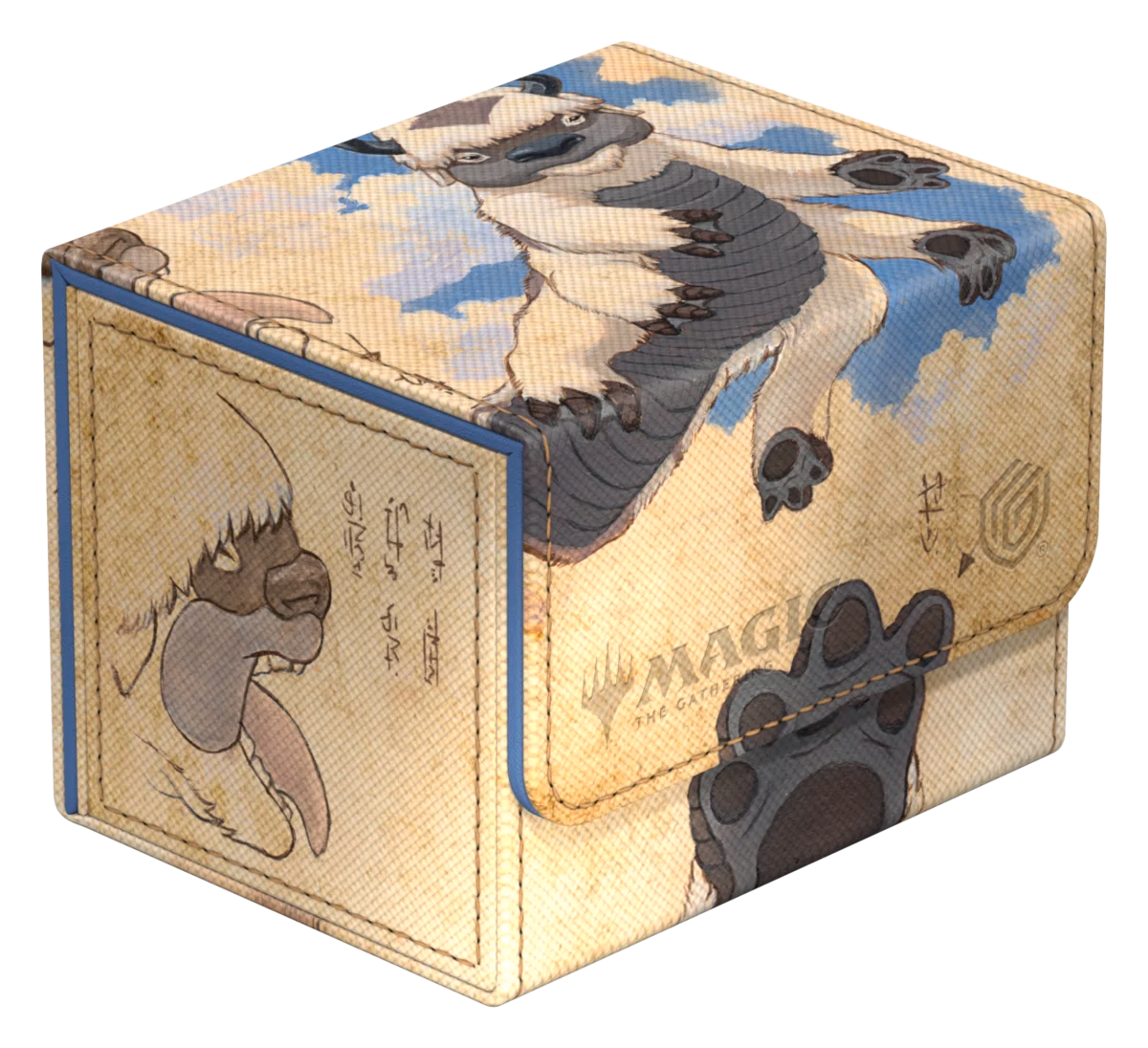 Ultimate Guard Sidewinder 100+: Magic the Gathering: Avatar The Last Airbender -Appa, Steadfast Guardian - Beige and blue rectangular deck box featuring Appa from Avatar The Last Airbender with paw print and character sketches.