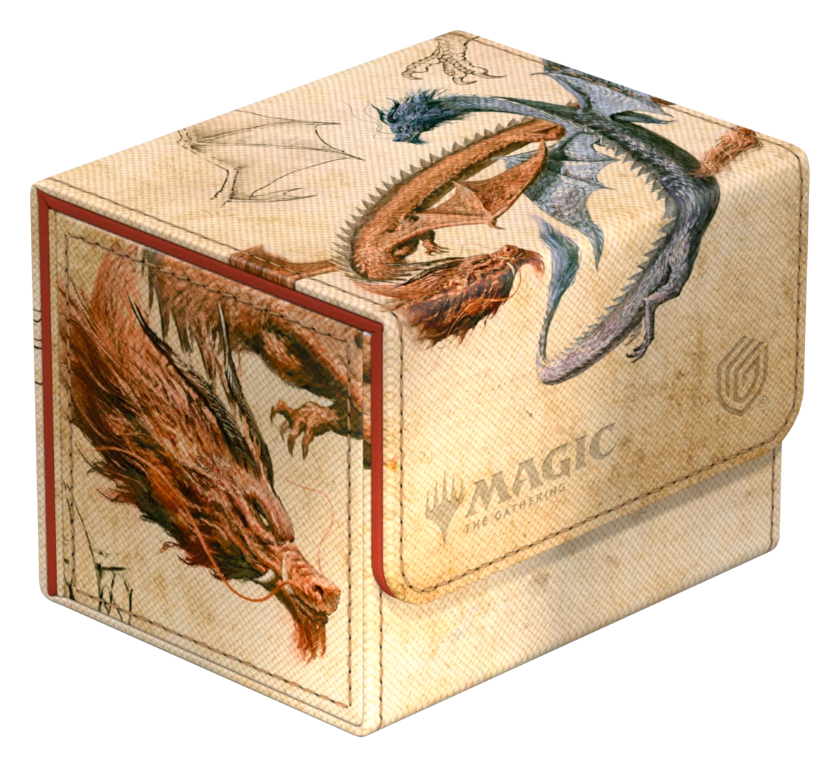 Ultimate Guard Sidewinder 100+: Magic the Gathering: Avatar The Last Airbender - Ran and Shaw - Beige rectangular card storage box with red and blue dragon artwork and "Magic" logo on the side.