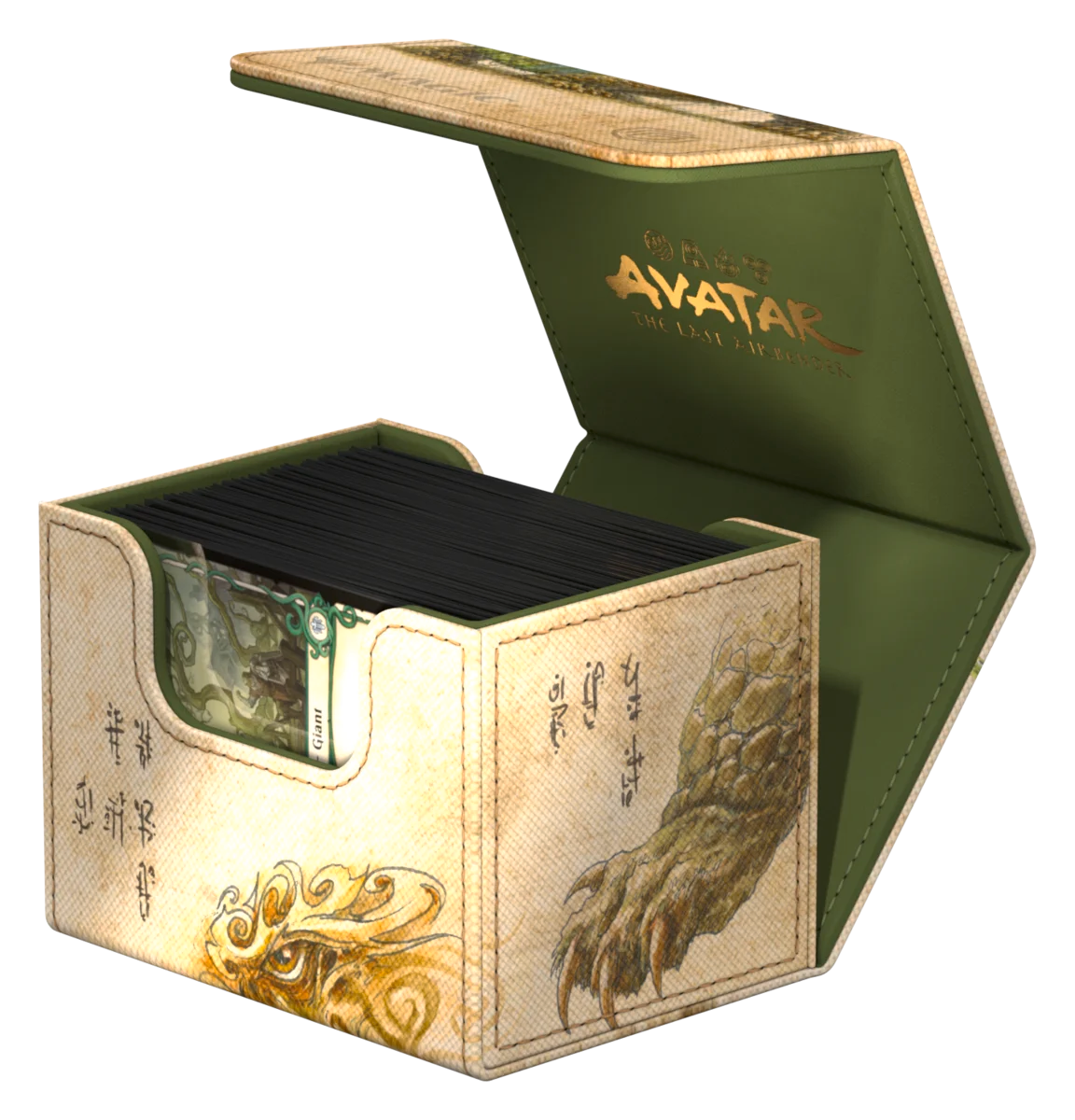 Ultimate Guard Sidewinder 100+: Magic the Gathering: Avatar The Last Airbender - The Lion-Turtle - Storage box with tan and green colors, detailed with a lion-turtle claw design and Avatar The Last Airbender logo inside the