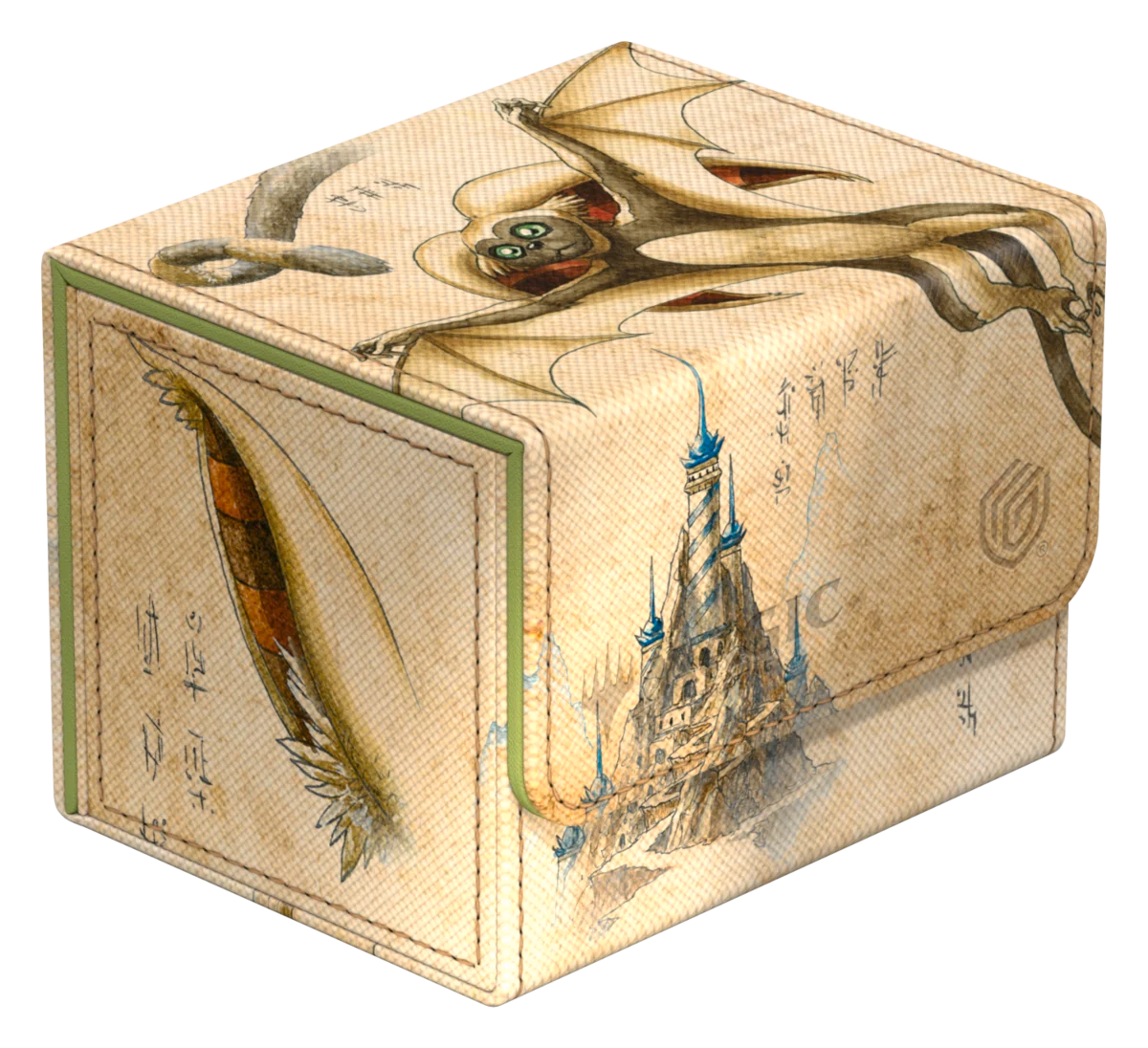 Ultimate Guard Sidewinder 100+: Magic the Gathering: Avatar The Last Airbender - Momo, Friendly Flier - Beige deck box with vintage map design featuring Momo from Avatar The Last Airbender and a detailed castle illustration.