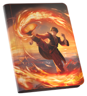 Ultimate Guard 9-Pocket ZipFolio: Magic the Gathering: Avatar The Last Airbender - Zuko - Black zippered folio with fiery orange and yellow flames swirling around a dynamic figure performing a high kick, detailed.