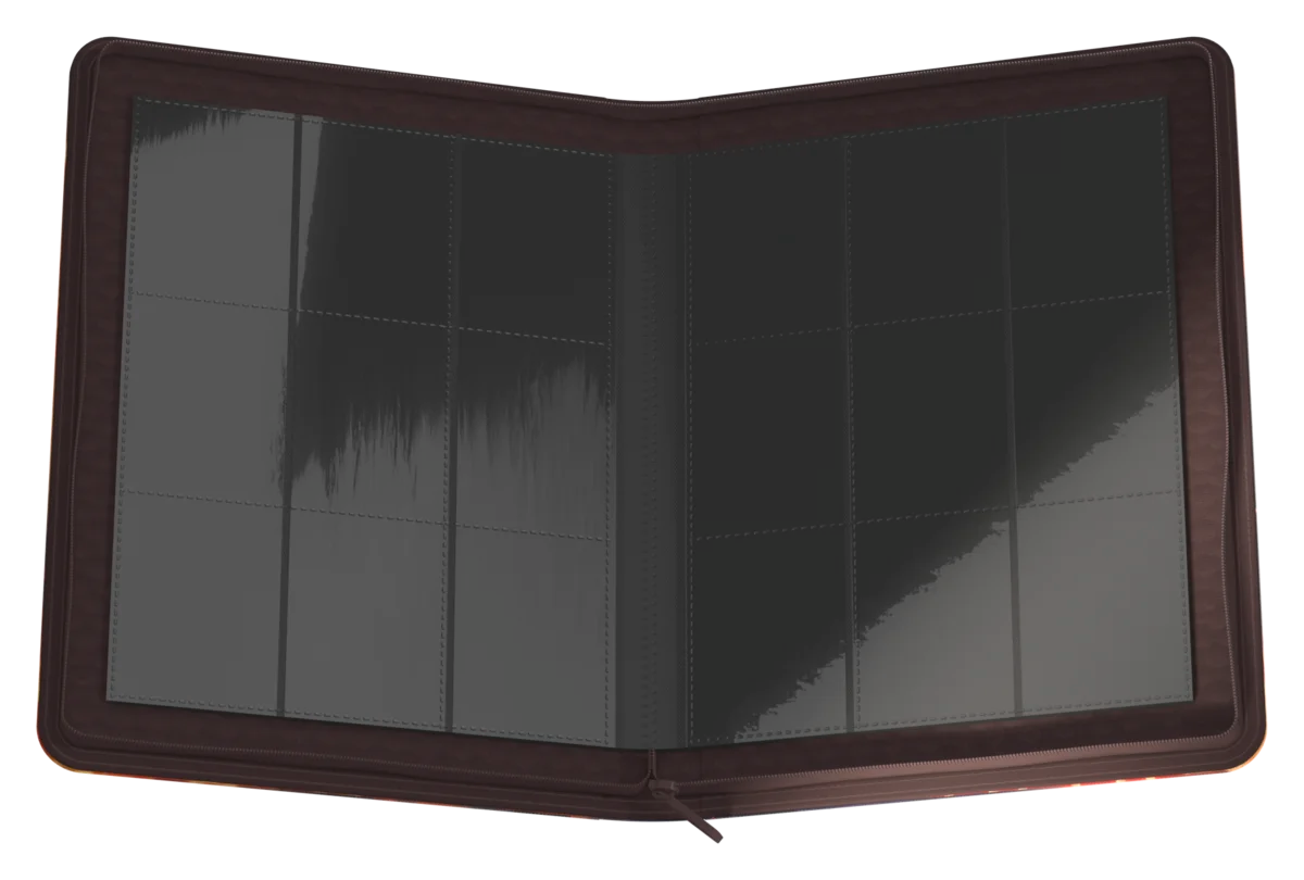 Ultimate Guard 9-Pocket ZipFolio: Magic the Gathering: Avatar The Last Airbender - Zuko - Black zippered card binder open to show nine transparent card sleeves on each side, designed for trading card storage.