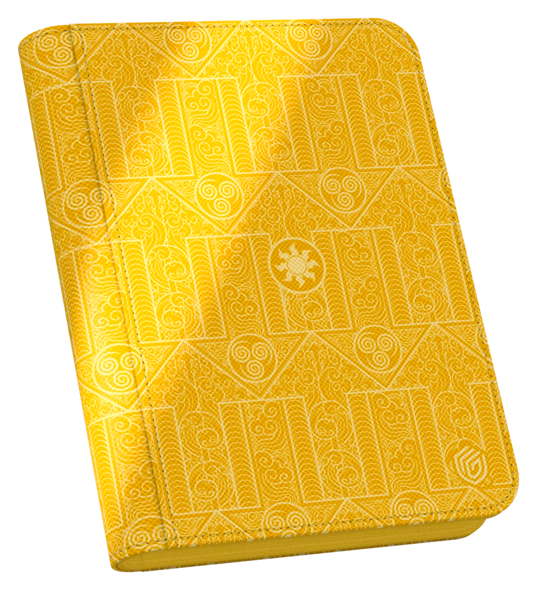 Ultimate Guard 4-Pocket ZipFolio: Magic the Gathering: Avatar The Last Airbender - White Mana - Yellow zippered folio with subtle geometric and elemental patterns, featuring a central white mana symbol embossed on the.