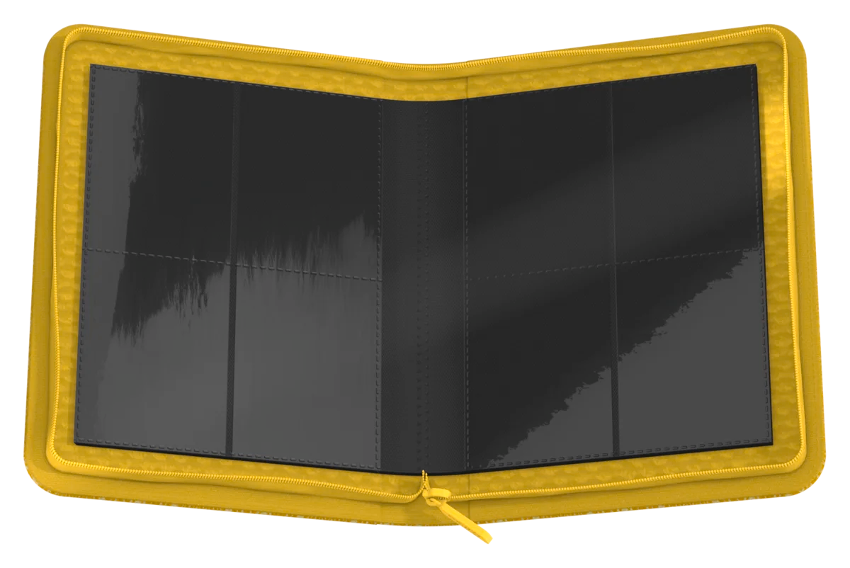 Ultimate Guard 4-Pocket ZipFolio: Magic the Gathering: Avatar The Last Airbender - White Mana - Yellow zippered folio with four black card sleeves inside, designed for organizing trading cards.