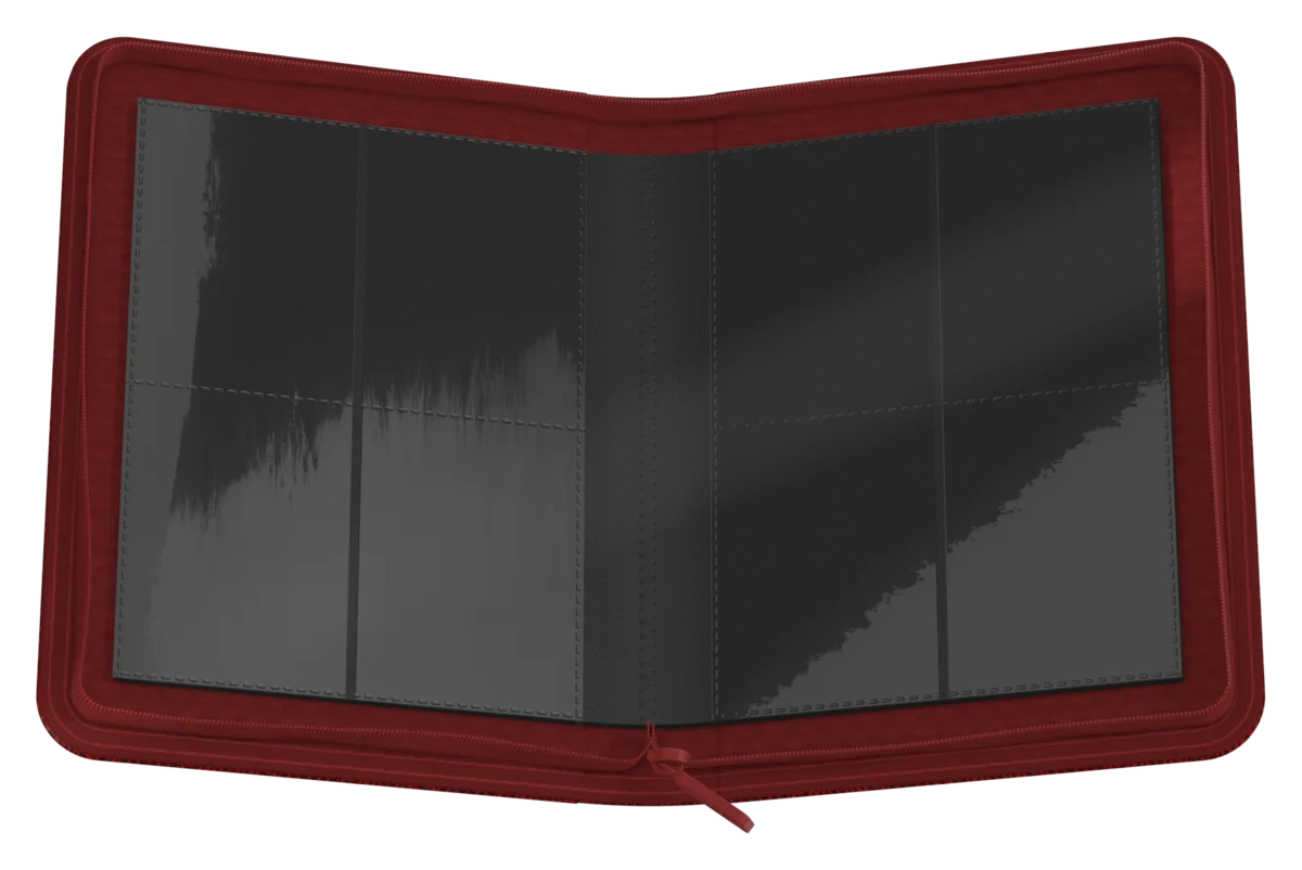 Ultimate Guard 4-Pocket ZipFolio: Magic the Gathering: Avatar The Last Airbender - Red Mana - Red zippered card folio with four transparent storage pockets inside for trading cards or game cards.