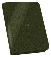 Ultimate Guard 4-Pocket ZipFolio: Magic the Gathering: Avatar The Last Airbender - Green Mana - Green zippered card folio with intricate geometric and elemental symbols embossed, featuring a tree logo centered on the.