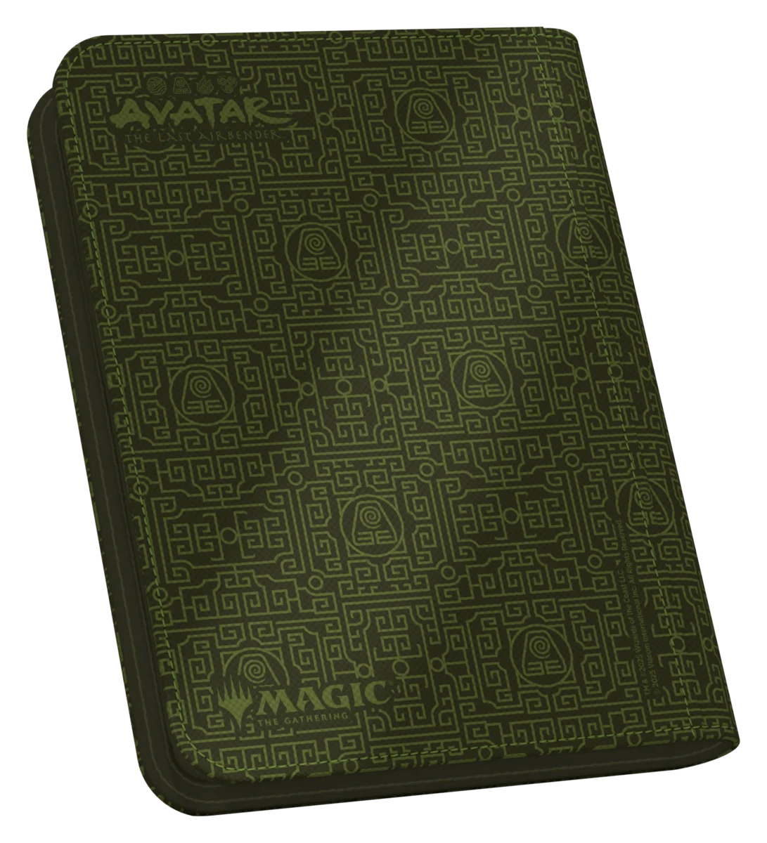 Ultimate Guard 4-Pocket ZipFolio: Magic the Gathering: Avatar The Last Airbender - Green Mana - Green zippered card folio with intricate geometric patterns and "Avatar" and "Magic" text embossed on the cover.