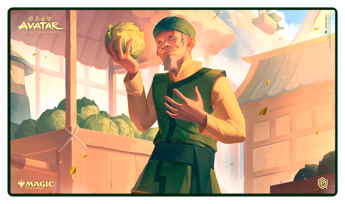 Ultimate Guard Playmat: Magic the Gathering: Avatar The Last Airbender - The Cabbage Merchant (PREORDER) - Colorful playmat featuring a stylized Cabbage Merchant holding a cabbage against a market backdrop with warm tones.