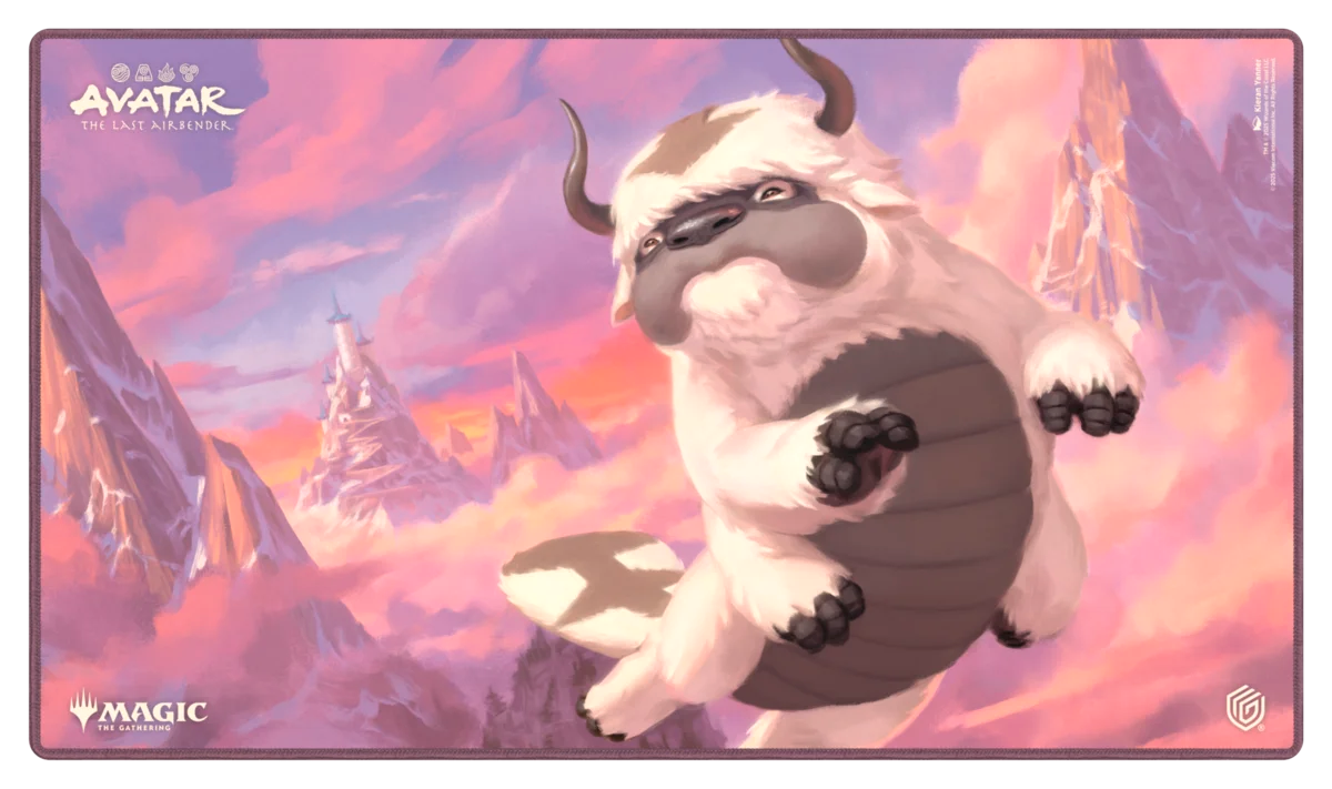 Ultimate Guard Playmat: Magic the Gathering: Avatar The Last Airbender - Appa, Aang's Companion - Magic the Gathering playmat featuring Appa, a white flying bison with brown markings, against a pink and purple mountain.