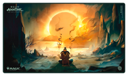 Ultimate Guard Playmat: Magic the Gathering: Avatar The Last Airbender - Day of Black Sun (PREORDER) - Large rectangular playmat featuring a glowing orange sun setting behind mountains, with a silhouette of Aang from Avatar The