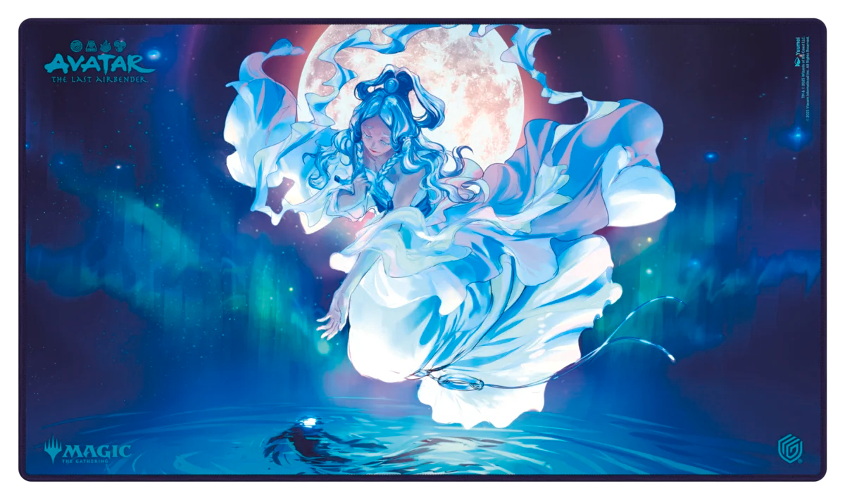 Ultimate Guard Playmat: Magic the Gathering: Avatar The Last Airbender - Yue Moon Spirit - Playmat with ethereal blue and white depiction of Yue Moon Spirit floating against a glowing full moon and dark starry sky.