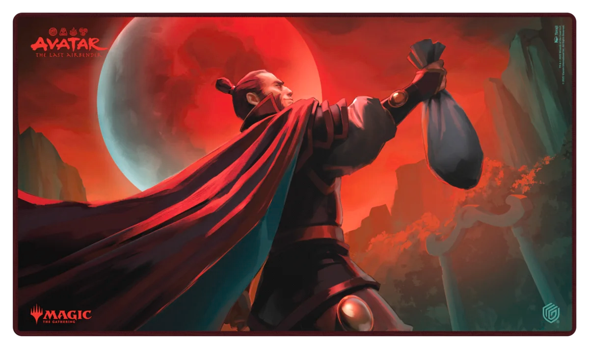 Ultimate Guard Playmat: Magic the Gathering: Avatar The Last Airbender - Zhao, the Moon Slayer - Playmat featuring Zhao from Avatar The Last Airbender with a red moon background and dramatic red and black tones.