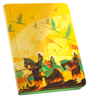 Ultimate Guard 18-Pocket Zipfolio 360 Xenoskin: Artist Edition #3- Dominik Mayer - Yellow zipfolio with vibrant artwork of knights on horseback carrying green and yellow flags, detailed with a glossy finish.