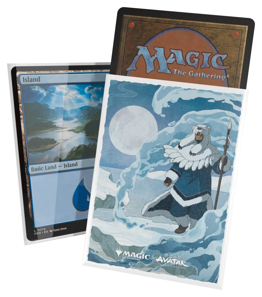 Ultimate Guard Art Sleeves: Magic the Gathering: Avatar The Last Airbender - The Legend of Kuruk - Card sleeves featuring a cloaked warrior surrounded by swirling water under a full moon, blue and white tones, matte finish.