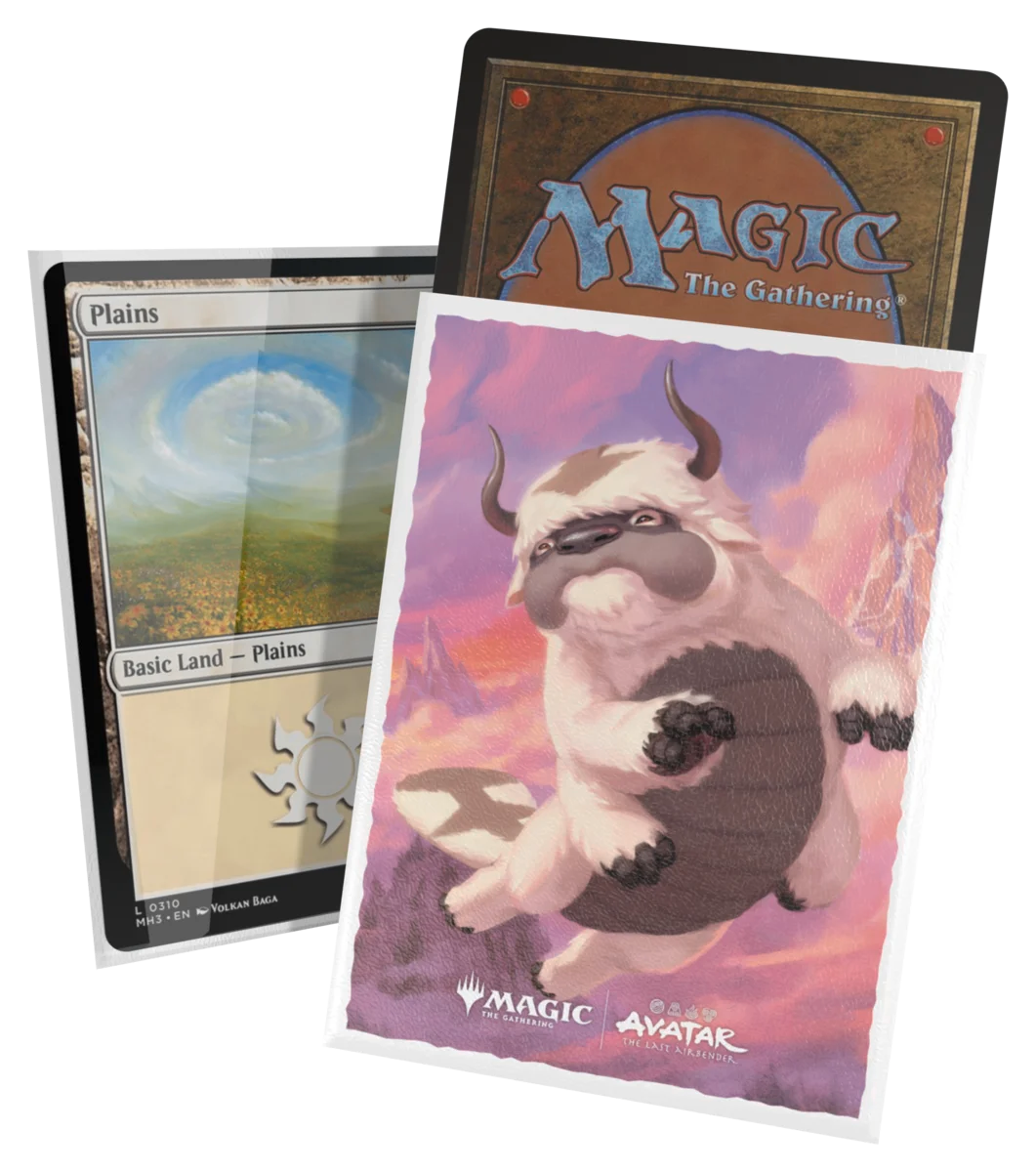 Ultimate Guard Art Sleeves: Magic the Gathering: Avatar The Last Airbender - Appa, Aan's Companion - Card sleeve featuring a fluffy white and brown flying bison Appa against a pink and purple sky background.