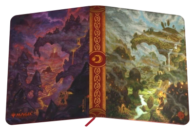 Ultimate Guard 18-Pocket Zipfolio 360 Xenoskin: Lorwyn Eclipsed - Mountain - 18-pocket zipfolio with a fantasy mountain landscape design featuring dark purple volcanic peaks on the left and verdant.