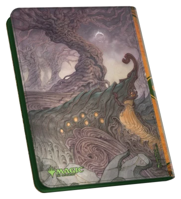 Ultimate Guard 18-Pocket Zipfolio 360 Xenoskin: Lorwyn Eclipsed - Forest - Compact zipfolio with twisted forest design in muted greens and purples, embossed Xenoskin texture, and Magic logo in lower.