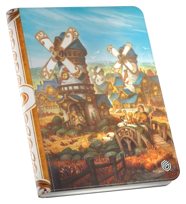 Ultimate Guard 18-Pocket Zipfolio 360 Xenoskin: Lorwyn Eclipsed - Plains - Compact zipfolio with vibrant fantasy artwork of windmills and rustic village, rich browns and warm tones, white spine with.