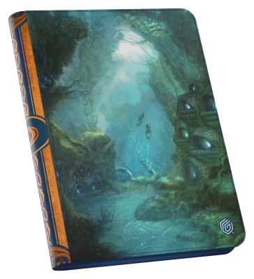 Ultimate Guard 18-Pocket Zipfolio 360 Xenoskin: Lorwyn Eclipsed - Island - Card binder with dark, mystical forest artwork in green-blue hues, orange spine accents, and a durable zip-around cover.