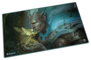 Ultimate Guard Playmat: Lorwyn Eclipsed - Run Away Together - Playmat featuring fantasy art of a blue-skinned armored figure and glowing fairy with dark green and blue background.