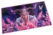 Ultimate Guard Playmat: Lorwyn Eclipsed - Dawnhand Eulogist - Fantasy-themed playmat featuring a horned elf with pink flowers and glowing white birds on a purple background.