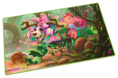 Ultimate Guard Playmat: Lorwyn Eclipsed - Vibrance - Playmat with vibrant fantasy art featuring a colorful, flower-adorned creature in a lush, green forest setting.