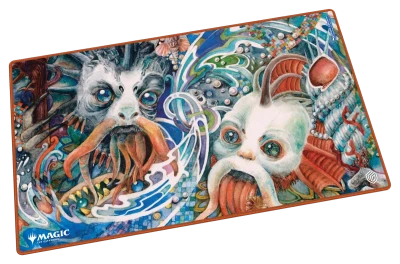 Ultimate Guard Playmat: Lorwyn Eclipsed - Sygg’s Command - Colorful fantasy playmat featuring two whimsical, aquatic-inspired creatures with expressive eyes and tentacle-like.