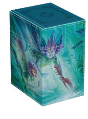 Ultimate Guard Flip'n'Tray 133+ Xenoskin Deckcase: Lorwyn Eclipsed - Silvergill Mentor - Silver-blue deckcase with aquatic creature artwork and decorative embossed symbols on a smooth, glossy surface.