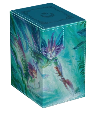 Ultimate Guard Flip'n'Tray 133+ Xenoskin Deckcase: Lorwyn Eclipsed - Silvergill Mentor - Silver-blue deckcase with aquatic creature artwork and decorative embossed symbols on a smooth, glossy surface.