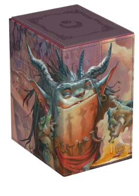 Ultimate Guard Flip'n'Tray 133+ Xenoskin Deckcase: Lorwyn Eclipsed - Grub, Storied Matriarch - Rectangular card deck case with matte finish, featuring detailed fantasy art of a large horned creature with orange and.
