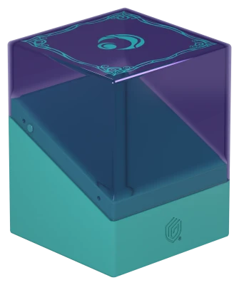 Ultimate Guard Boulder 100+: Lorwyn Eclipsed - Faeries - Square card storage box with dark purple upper section featuring a swirl design, and teal base with logo embossed on the.