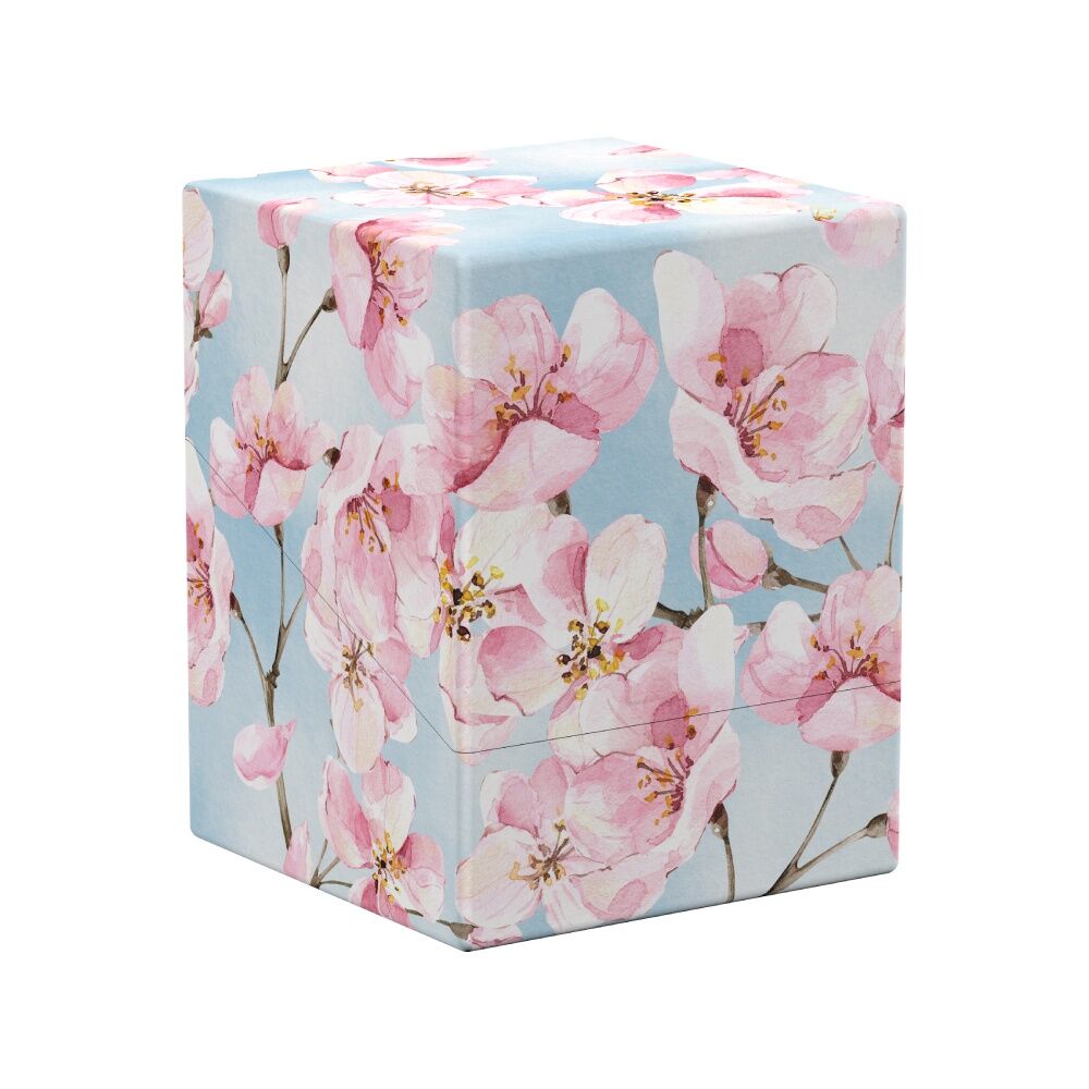 Ultimate Guard Boulder 100+: Floral Places - Cherry Blossom (PREORDER) - Rectangular storage box with light blue background and pink cherry blossom floral pattern.