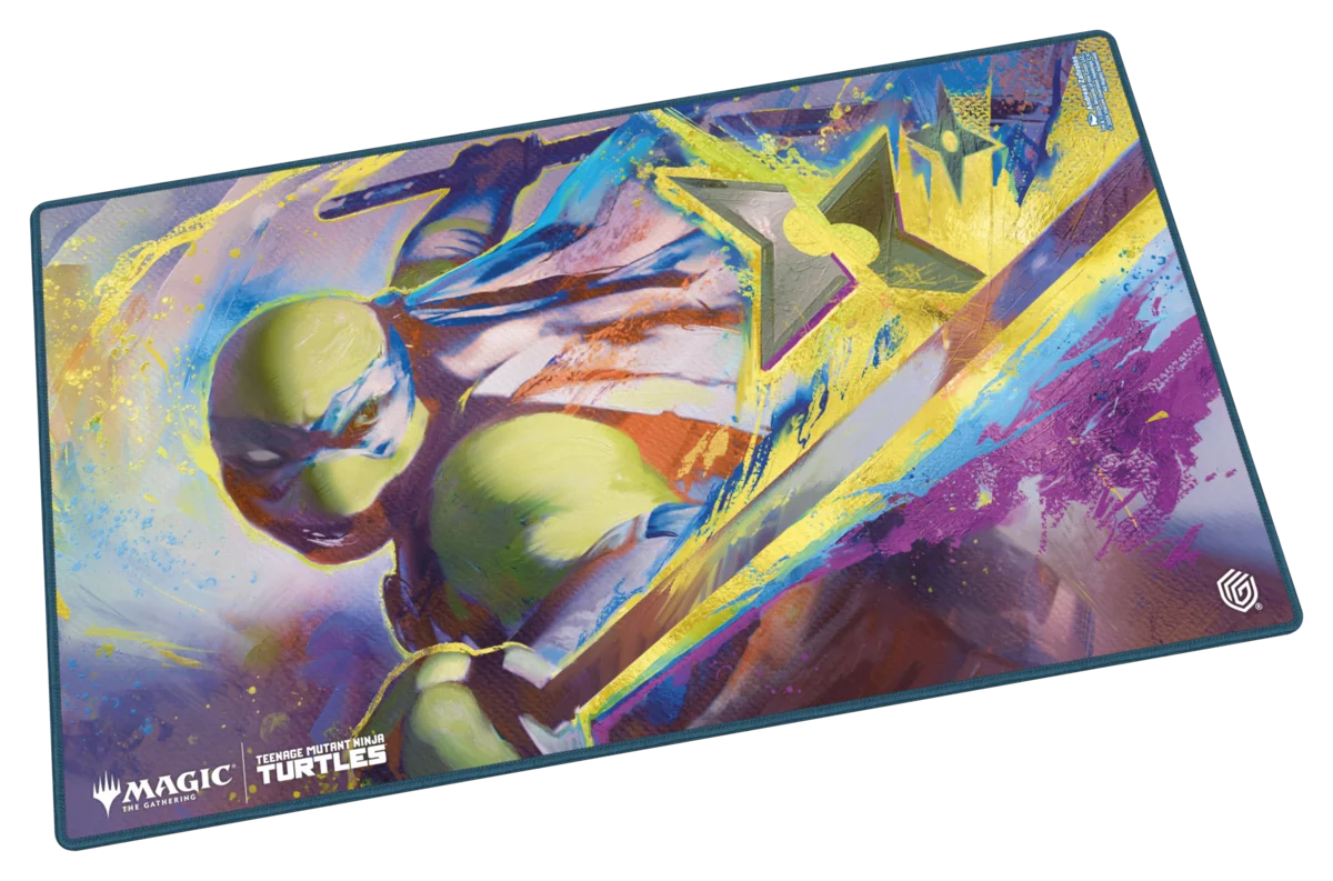 Ultimate Guard Playmat: Teenage Mutant Ninja Turtles - Leonardo's Technique - Rectangular gaming playmat featuring Leonardo from Teenage Mutant Ninja Turtles in dynamic action pose with blue, green, and