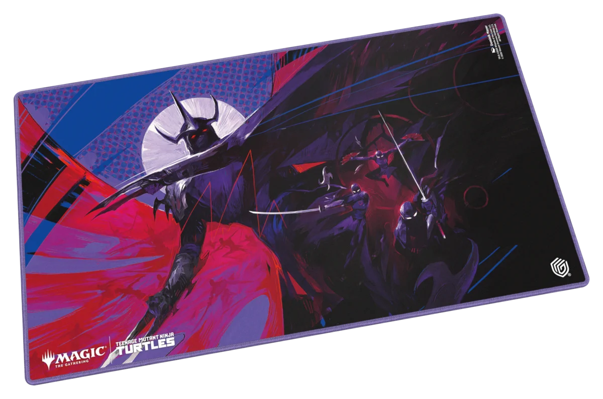 Ultimate Guard Playmat: Teenage Mutant Ninja Turtles - Shredder's Technique - Rectangular playmat featuring dark purple and red tones with dynamic Teenage Mutant Ninja Turtles Shredder artwork and black