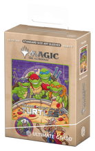 Ultimate Guard Art Sleeves: Teenage Mutant Ninja Turtles - Pizza Box - Card sleeves box featuring Teenage Mutant Ninja Turtles artwork with pizza and green turtles on a purple background.