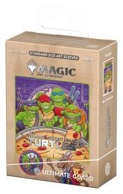 Ultimate Guard Art Sleeves: Teenage Mutant Ninja Turtles - Pizza Box - Card sleeves box featuring Teenage Mutant Ninja Turtles artwork with pizza and green turtles on a purple background.