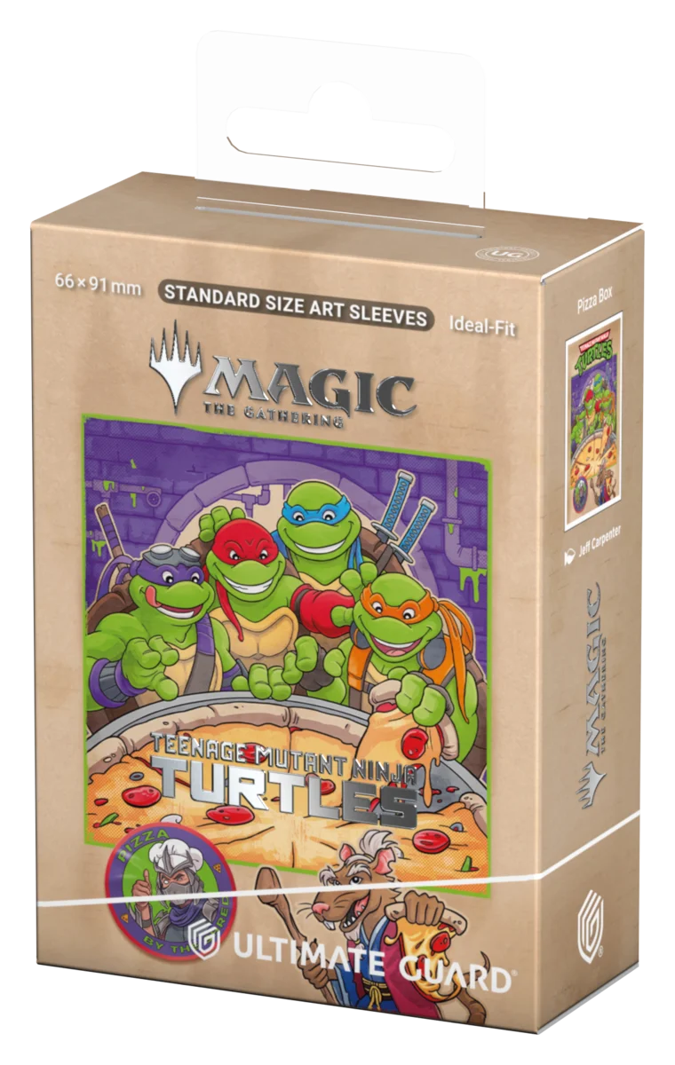 Ultimate Guard Art Sleeves: Teenage Mutant Ninja Turtles - Pizza Box - Card sleeves box featuring Teenage Mutant Ninja Turtles artwork with pizza and green turtles on a purple background.