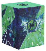 Ultimate Guard Boulder 100+: Secrets of Strixhaven - Quandrix (PREORDER) - Green and blue cube-shaped card storage box with magical symbols and dragon illustrations.