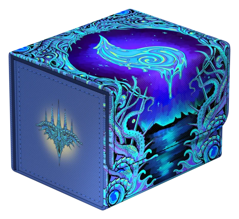 Ultimate Guard 100+ Sidewinder: Magic: The Gathering: Mana Token - Island (PREORDER) - Square storage box with swirling blue and purple fantasy art featuring a glowing dripping crescent moon and intricate vine.