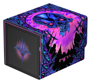 Ultimate Guard 100+ Sidewinder: Magic: The Gathering: Mana Token - Swamp (PREORDER) - Black and purple rectangular card storage box with glowing blue and pink skull and mana symbol design.