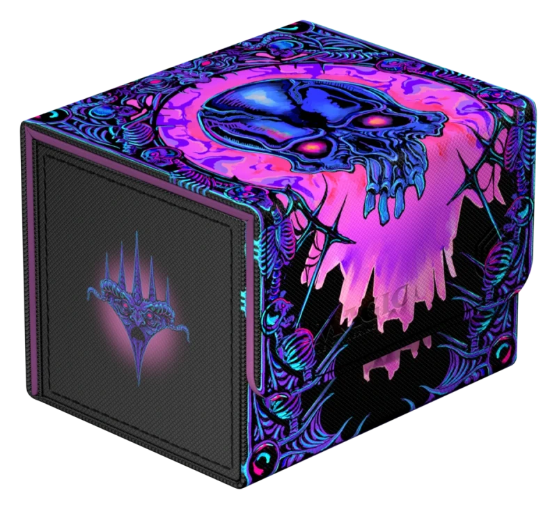 Ultimate Guard 100+ Sidewinder: Magic: The Gathering: Mana Token - Swamp (PREORDER) - Black and purple rectangular card storage box with glowing blue and pink skull and mana symbol design.