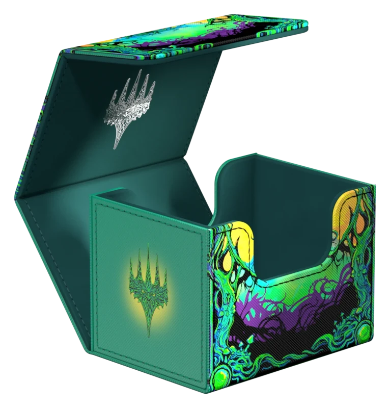 Ultimate Guard 100+ Sidewinder: Magic: The Gathering: Mana Token - Forest (PREORDER) - Teal and purple card storage box with Forest mana symbol and intricate vine and claw artwork.