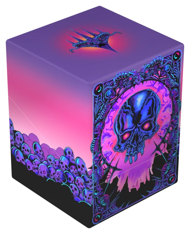 Ultimate Guard 100+ RTE Boulder: Magic: The Gathering: Mana Token - Swamp (PREORDER) - Purple and pink gradient deck box featuring blue and black skull artwork and decorative borders.