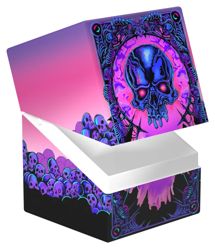 Ultimate Guard 100+ RTE Boulder: Magic: The Gathering: Mana Token - Swamp (PREORDER) - Rectangular deck box with purple and pink gradient, featuring a large dark skull surrounded by smaller skulls and intricate.