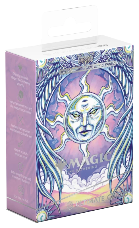 Ultimate Guard Art Sleeves: Magic the Gathering: Mana Token - Plains (PREORDER) - Magic the Gathering card sleeves with shimmering purple and blue tones, featuring a silver mana token face and intricate.